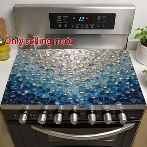 Shiny Blue and Silver Color Gem Pattern Rubber Stove Protector, Heat Resistant, Non-Slip, Water Absorbent, Easy Clean, Kitchen Appliance Pad, Kitchenware