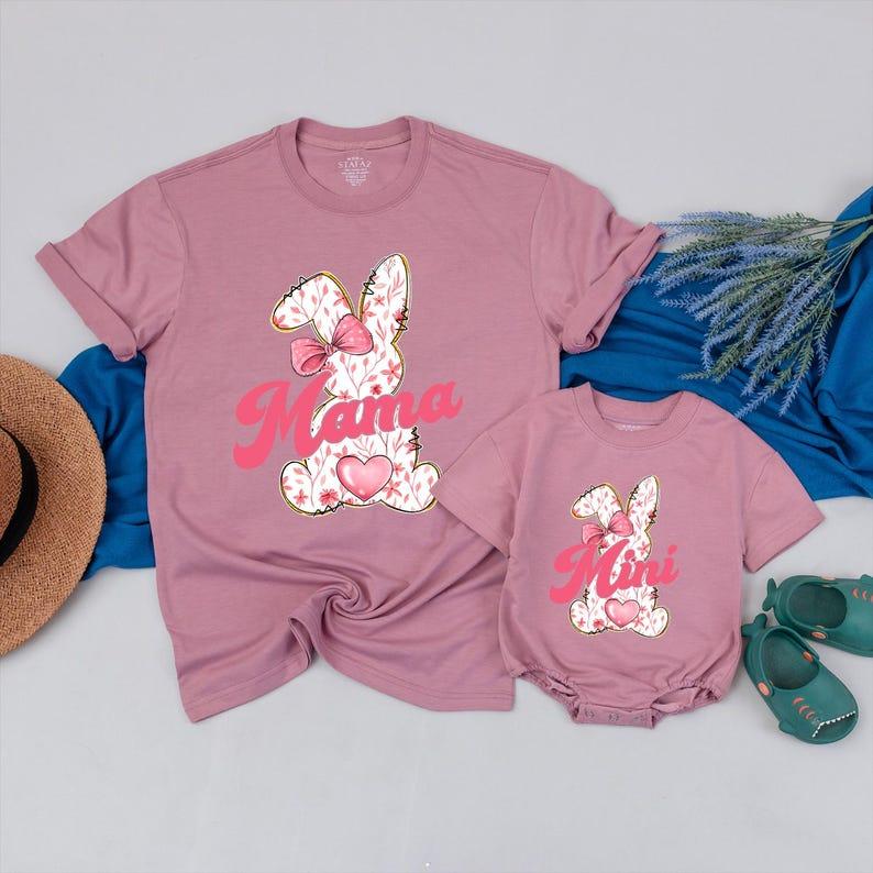 Custom Mama and Mini Easter Bunny Pink Bow Shirt, Bunny Pink Bow Easter, Trending Bow Toddler Easter Shirt, Happy Easter Day Gift, Mommy and Me