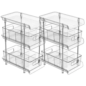 3 Tier Clear Bathroom Organizer with Dividers, Multi-Purpose Pull-Out Pantry Organization and Storage, Under Sink Closet Organizers and Storage, Vanity Skincare Cosmetic Organizer Medicine Bins