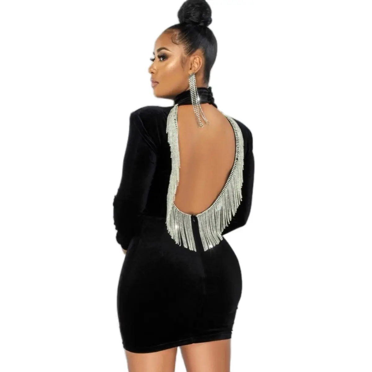 crushed velvet bodycon dress SHEIN BAE Fringe Trim Split Thigh Velvet Bodycon Dress | Dress