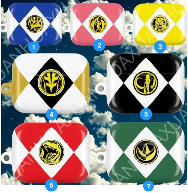 [Retro Superhero Style] Mighty Morphin Power Rangers AirPods Case for AirPods Pro 2/1 & AirPods 4/3/2/1, Soft TPU Shockproof Protective Cover, Wireless Charging Compatible, Classic Hero Fan Gift