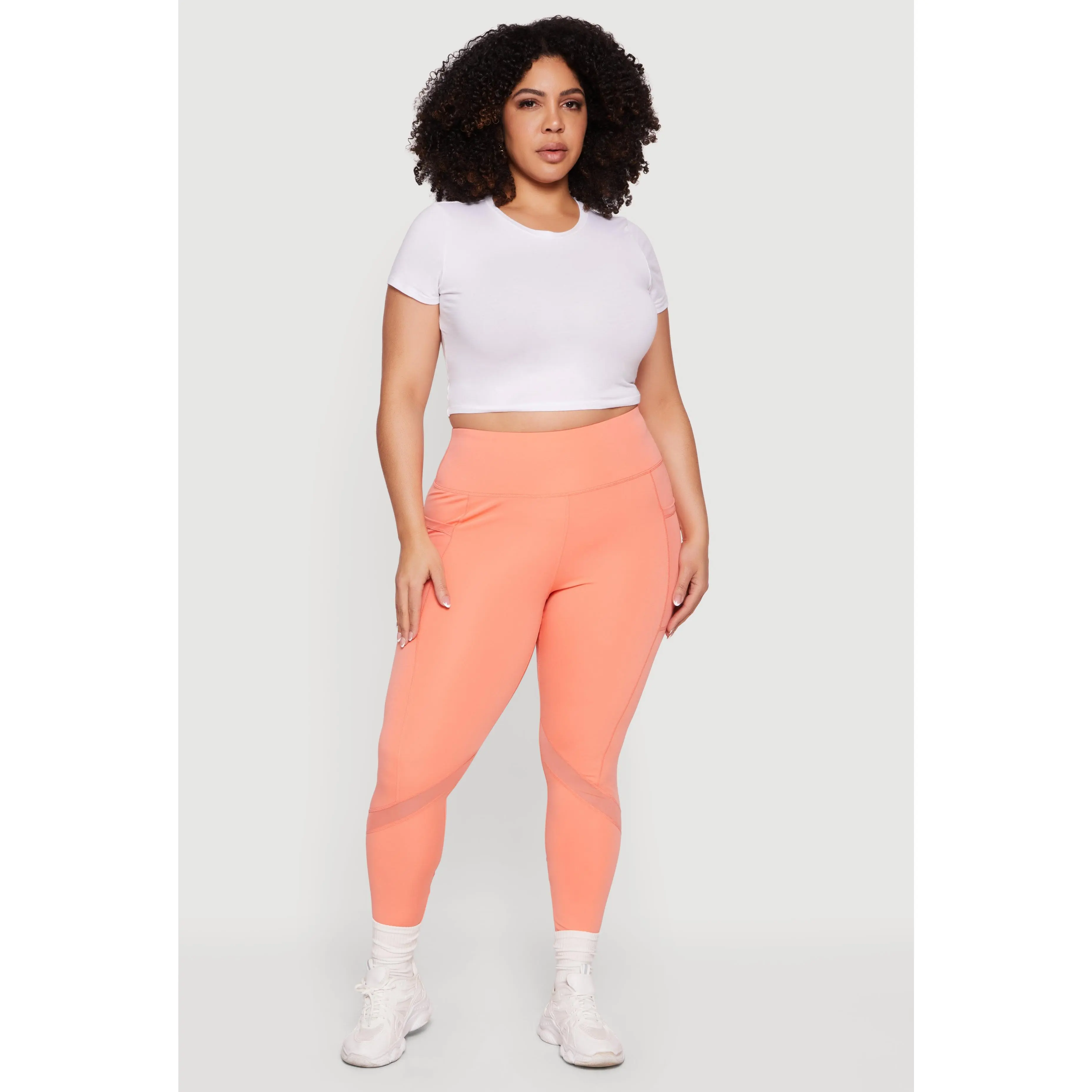 Plus Size High Waisted Mesh Detail Leggings with Pockets Plus Size High Waisted Mesh Detail Leggings with Pockets