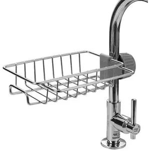 Non-drilled stainless steel faucet holder for storage | Large-capacity multi-functional kitchen draining basket | Sponge and steel wire ball cleaning cloth integrated storage hanger (suitable for both kitchen and bathroom)