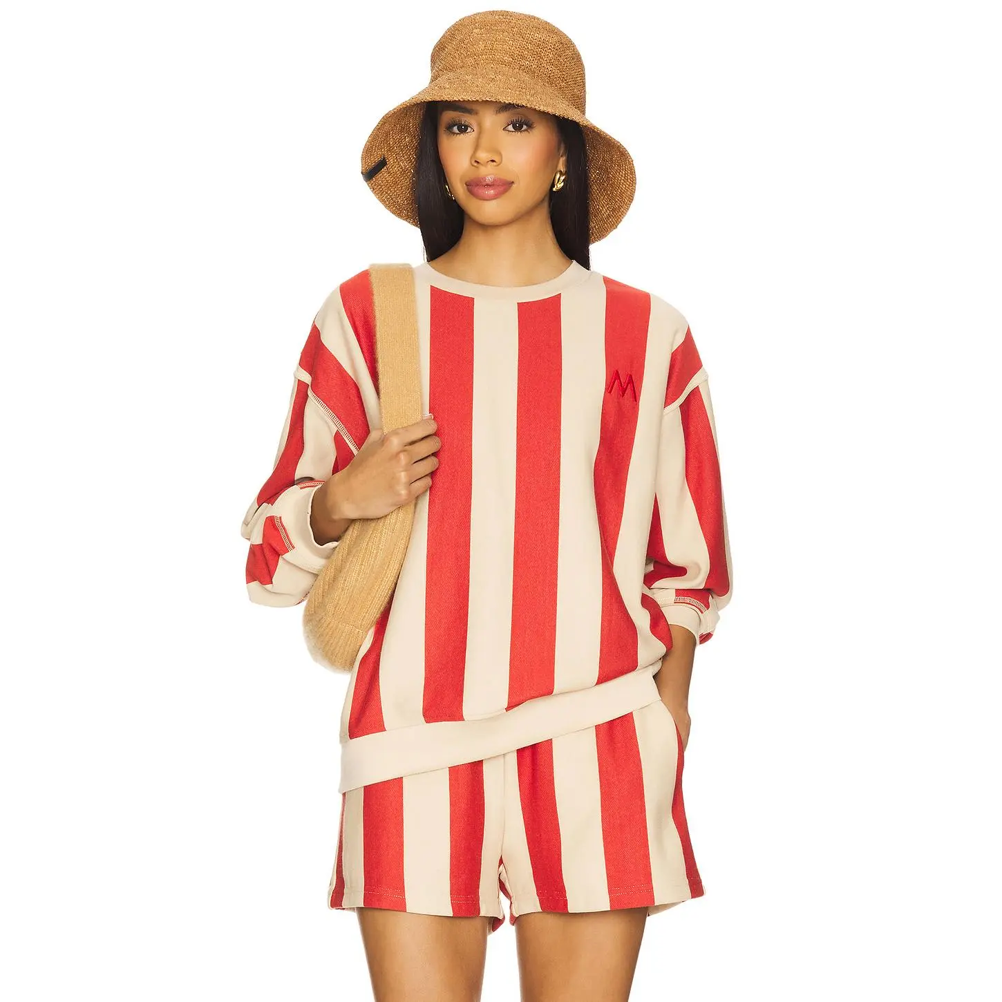 Maude Club Scout Sweatshirt in Red Beige Stripe