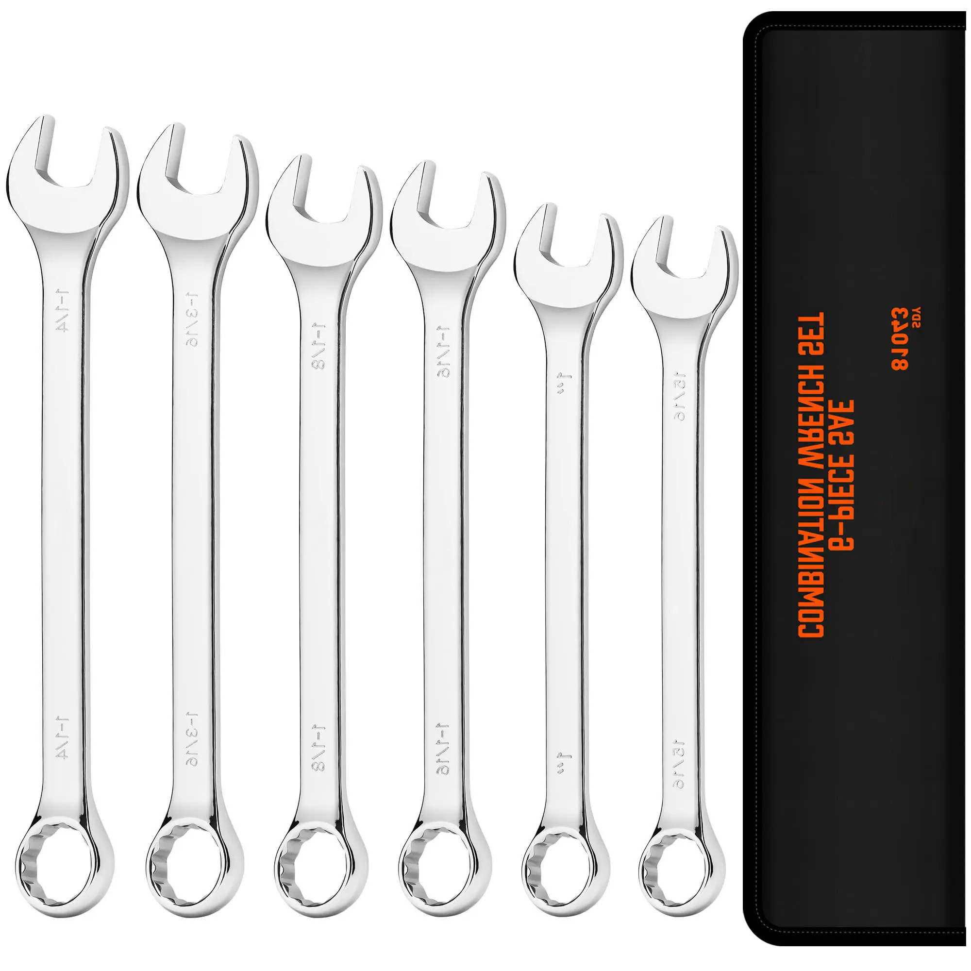 Large Wrench Set with Rolling Pouch | SAE | 6-Piece | Chrome Vanadium Steel