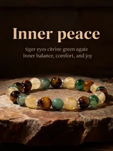 Natural Stone Tiger Eye Citrine Agate Bracelet, Improve Inner Peace, Casual Daily Wear, Choking Hazard Warning, Crystal Setting