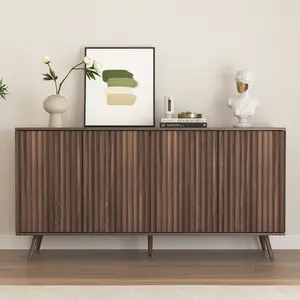 Sideboard Buffet Cabinet with Storage, Long Sideboard Storage Cabinet with 4 Doors, Wood Credenza Console Coffee Bar Cabinets with Adjustable Shelves for Living Room Kitchen Dining Room Walnut