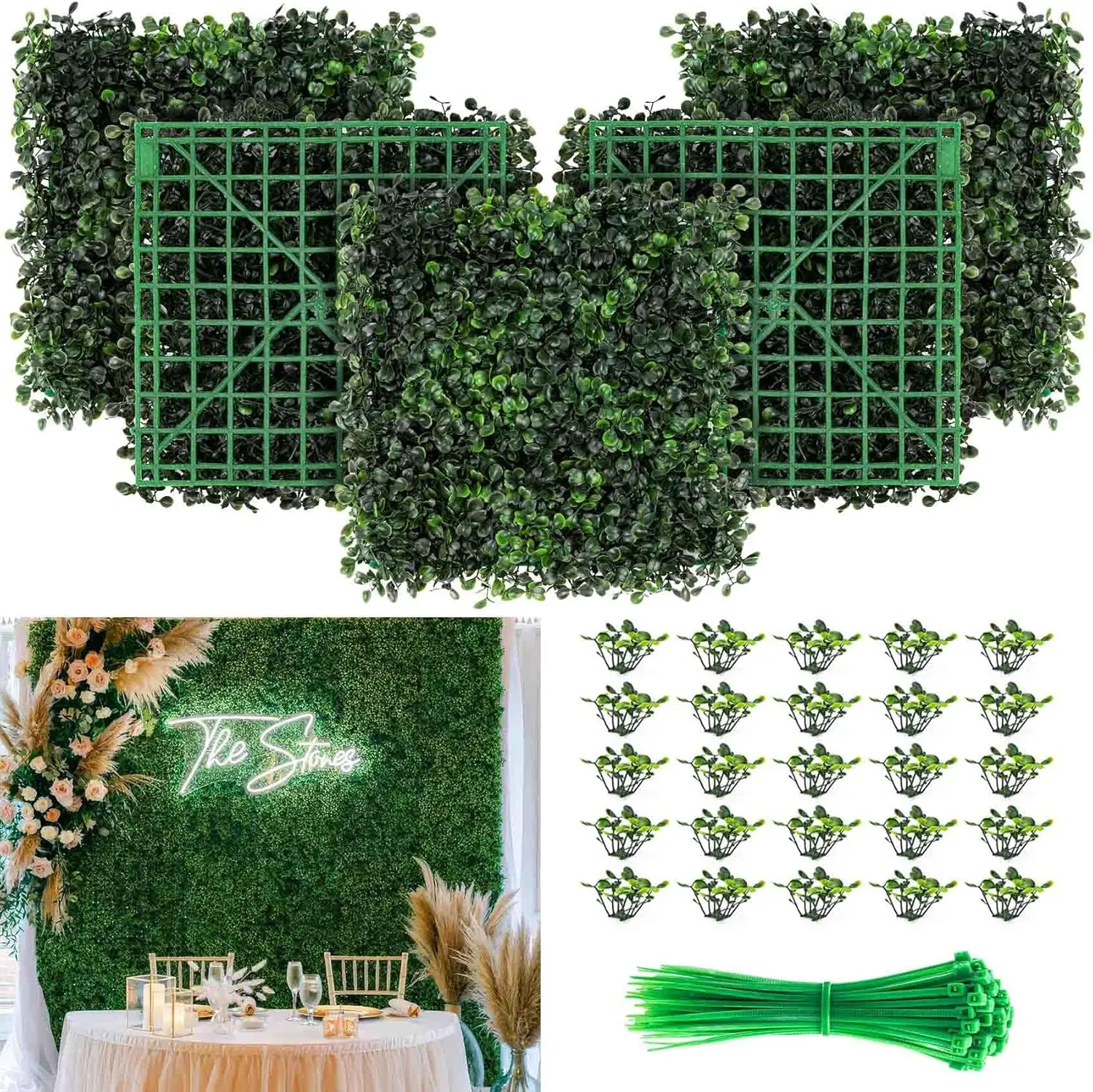 Grass Wall 12 Pack 10"x10" Artificial Boxwood Hedge Wall Panels,  Hedge Screen Faux Boxwood for Outdoor,Indoor,Garden,Fence,Backyard,Greenery Walls