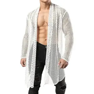 Men's Mesh Fishnet Cardigan Fitted Muscle Top