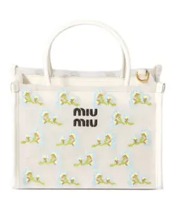 Pre-owned miu miu Canvas Handle Bags embroidered mesh top handle bag 4000030903858