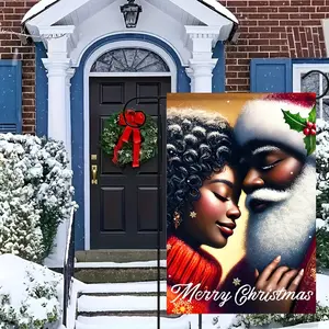 Merry Christmas Black Santa Claus Garden Flag - Double-Sided, Durable Polyester, 12X18 Inch - Perfect For Outdoor Yard & Home Decor (Flagpole Not Included)