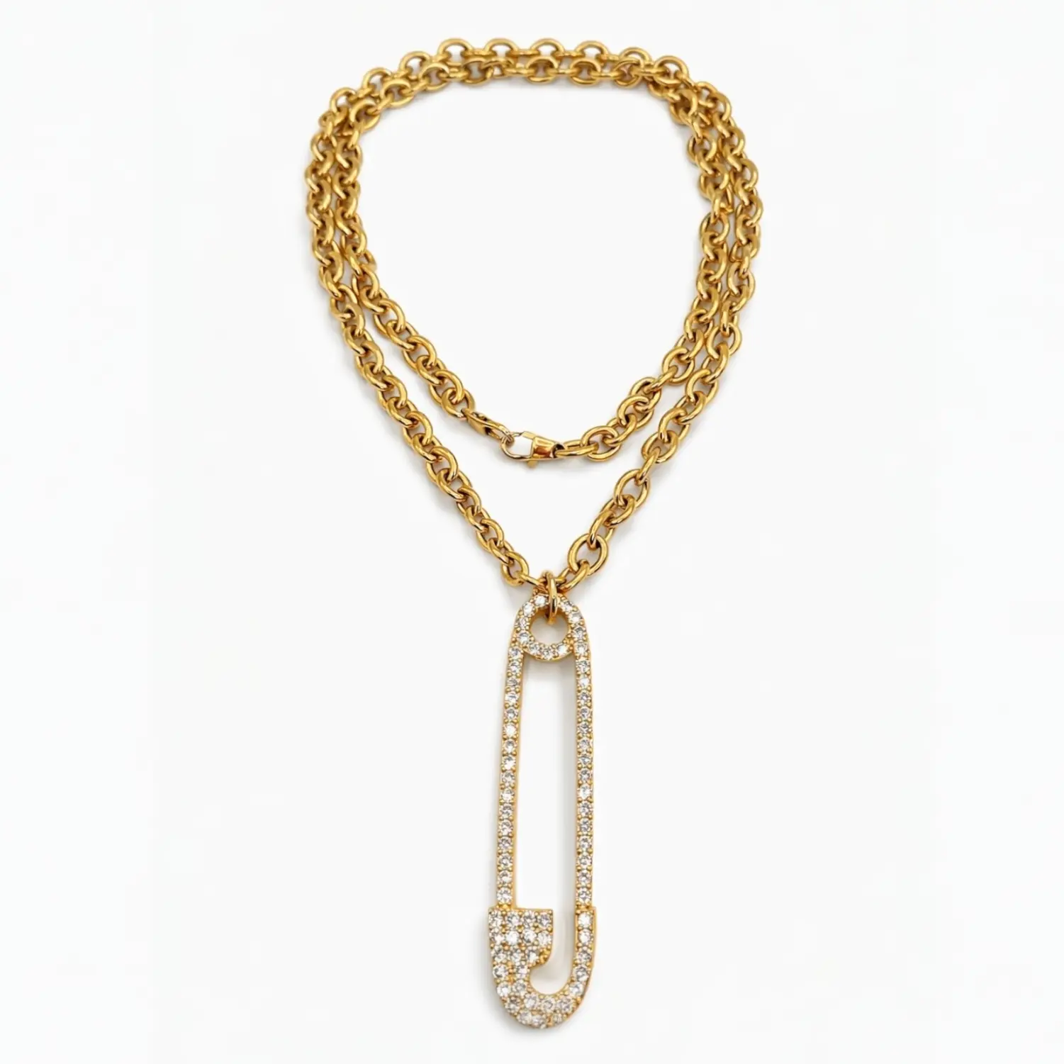 Safety Pin Pendant Long Chain Necklace