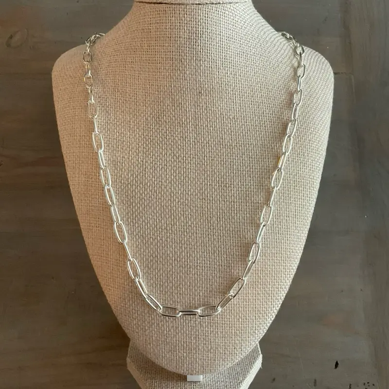 17” 24” or 30” Silver Plated Large Paperclip Chain w/3” Extender w/Lobster Clasp