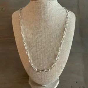 17” 24” or 30” Silver Plated Large Paperclip Chain w/3” Extender w/Lobster Clasp