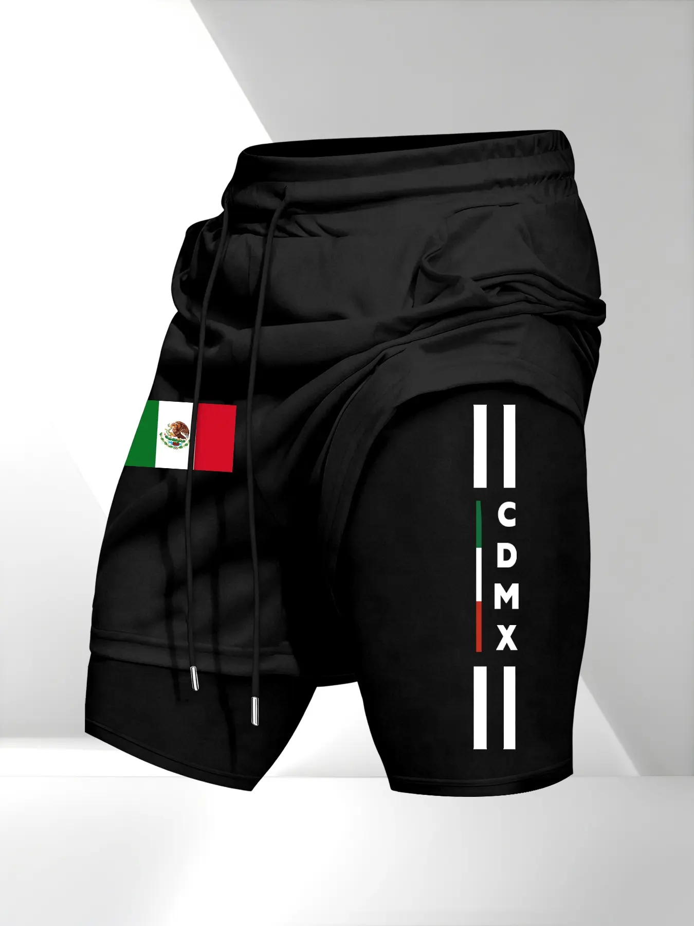 Cdmx Mexico City Theme Sporty Short Pants, Men's Fake Two-Piece Lining Anti-Exposure, Casual Outdoor Fitness Shorts