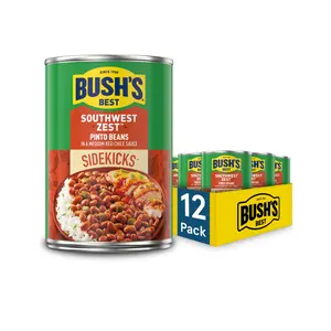 Southwest Style Pinto Beans in Red Chile Sauce, 12 Pack Canned Beans, Plant Based Protein and Fiber, Gluten Free, 15 oz Cans