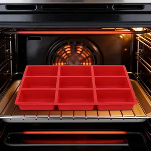 Mini Bread Tray, 9-Cavity Silicone Baking Mold, Silicone Muffin Pan, Ideal for Mini Bread Cakes, Meatballs, Cornbread, Brownies, Muffins, Rectangular Soap