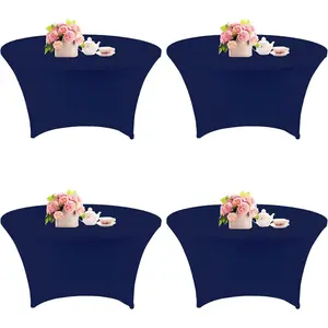 4 Pack 4FT Round Spandex Tablecloth 48 Inch Stretchable Table Cover Washable and Wrinkle Resistant Fitted Round Table Cloth for Wedding, Banquet, Birthday,, Restaurant (Navy Blue)
