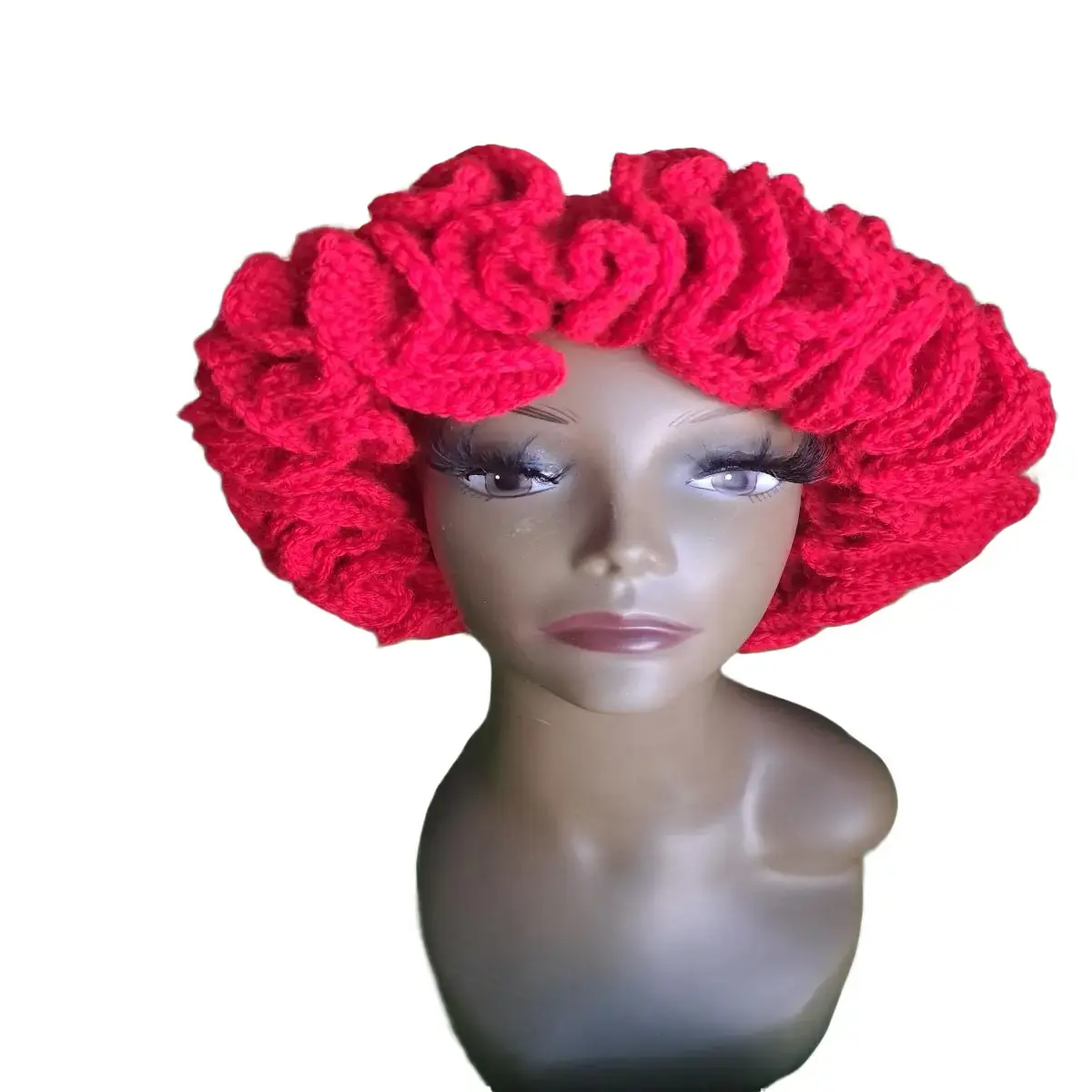 Handmade Crochet Red Ruffle Bucket Hat
