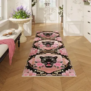 Corridor rug, 1 piece long rug, vintage floral tiger pattern rug, soft and comfortable corridor floor mat, non-slip area rug, washable soft low pile design long rug, suitable for kitchen, bathroom, bedroom stairs, durable corridor floor mat easy to clean