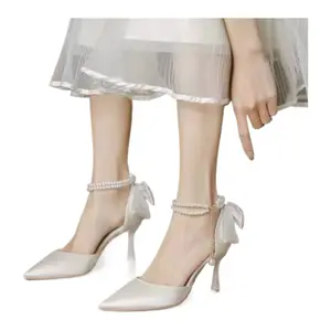 French Style Pearl Sandals Pointed Toe Thin Heel Summer Slimming Fairy Style Women High Heels