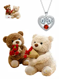 "Double Diamond Red Heart" Unique Heart-Shaped Love Gemstone Necklace with Creative Magic Bear Gift Box. An ideal mysterious gift for various festivals, dates, wives and Valentine's Day.