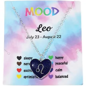 Temperature Sensing Color Changing Pendant 12 Constellation Zodiac Necklace Astrology Horoscope with Message Card for Women Birthday Gifts