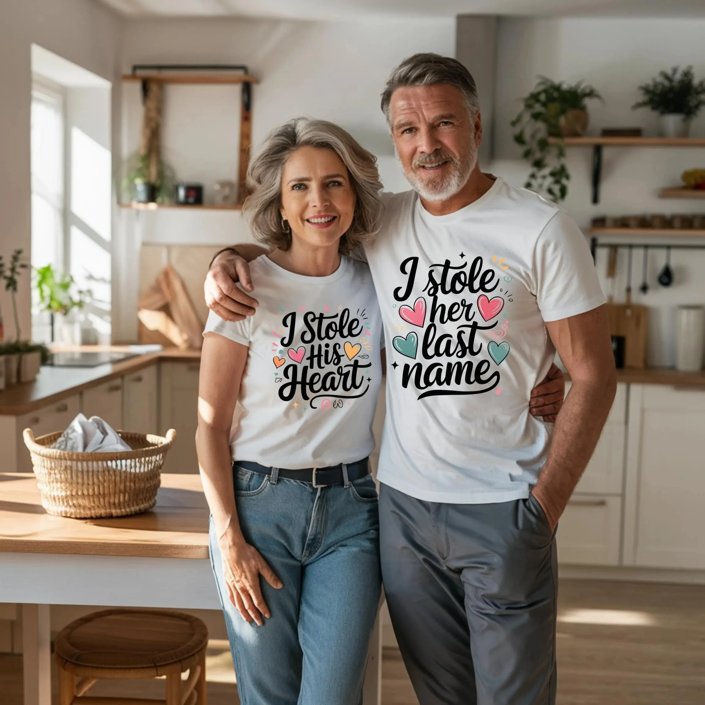Funny Matching Couple Shirts: Anniversary Gift, "I Stole His Heart / Her Last Name", Funny Matching Set, His and Hers Shirt, Valentine's Day Couple Tee