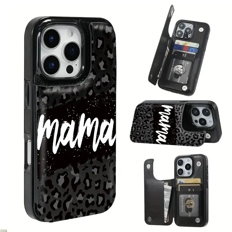 Leopard Mama Pattern Functional Wallet Phone Case - Holiday Xmas Style TPU Plastic Protect Cover with Card Slot for Bank/Transit Cards, High-Definition Transparent Multi-Model Phone Accessories for iPhone XS/11-17 Air Pro Plus Max, Samsung S22-24/S26, Chr
