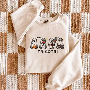 Tricotri Halloween Embroidered Crewneck Sweatshirt, Spooky Unisex Embroidered Sweater