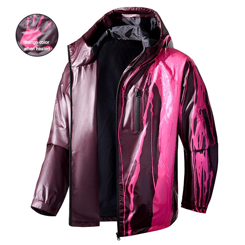 New 2026 Deals Men's Spring Autumn Jacket Photochromic Windproof Fabric Waterproof Rain High Temperature Change Color Coat With Zipper Pockets For Holidays Parties Outdoor Sports