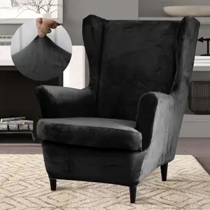 Solid Color Velvet Sofa Cover, 2 Counts/set Soft Comfortable Elastic Sofa Slipcover, Fashion Sofa Protector for Home Living Room, Home Decor