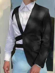 INCERUN Men's Fashion Simple Deconstructed Hollow Out One-Shoulder Solid Color Long Sleeve Suit Jacket, Suitable For Daily Wear