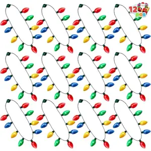 12 Packs Christmas LED Light Up Bulb Necklaces 9 Bulbs LED Necklaces Holiday Costume Accessories for Christmas Xmas Party Favor Party Supply