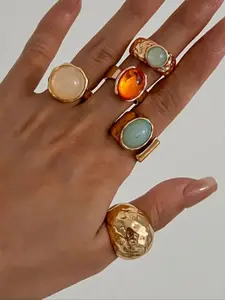 Vintage Chic Geometric Pattern Stone Decorated Ring Set, Fashion Jewelry for Party, Daily Wear, Jewelry For Everyday, Trendy All-Match Design, Perfect Birthday Gift