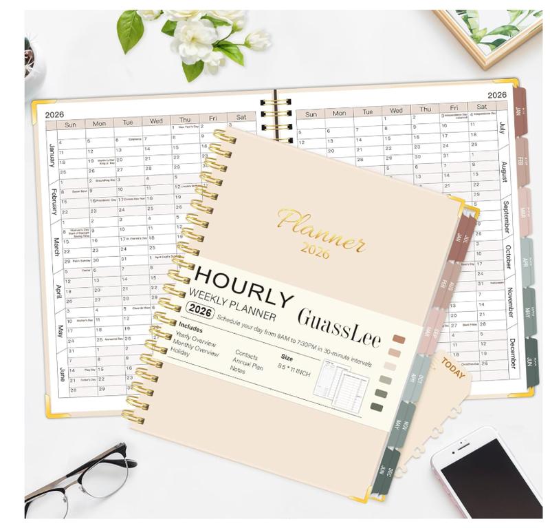 2026 Planner, Weekly & Monthly Appointment Book from Jan. 2026 - Dec. 2026, Work & Life Daily Hourly Planner with Time Slots, Agenda Organizer for Home School Office, Beige
