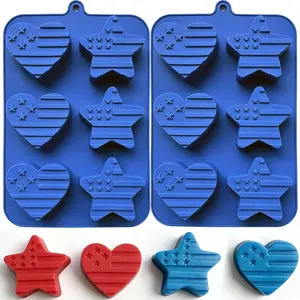 2 Pack 4th of July Silicone Molds for Baking, Large Independence Day Patriotic Chocolate Molds with American Flag Heart & Star Shapes, Silicone Chocolate Moulds for Candy, Soap, Ice, Cupcake Toppers