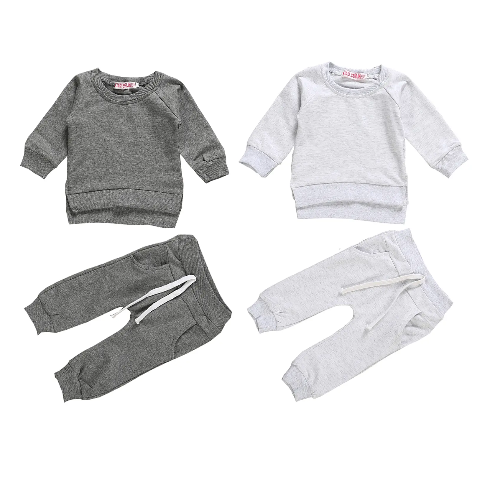Baby Boys Girl Solid Color Outfit Sweatsuit Crewneck Sweatshirt Sweatpants Pants Set Fall Winter Clothes 0-18 Months