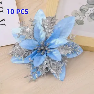 10 Piece Christmas Tree Flower Clips Poinsettia Decorations, Plastic No Feathers Reusable Holiday Ornaments, Universal Festive Decoration