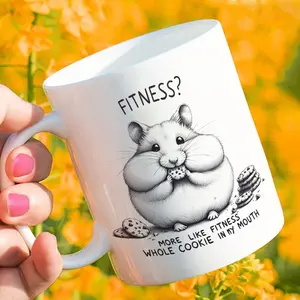 1pc Funny Hamster Coffee Mug, Ceramic Reusable Cup with Poly Coating, Machine Washable, Multipurpose Office & Home Teacup with Humorous Fitness Design