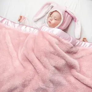 Fleece  Blankets for Girls with 2 Inch Satin Trim, Super Soft Plush Receiving Blanket for   , Cozy 30x40 Inch  &  Blanket ()
