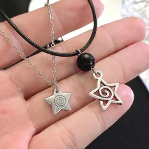 Black Cord Black and White Swirl Bead Neckchains Star Silver Pendant Collarbone Chain Adjustable Necklace Jewelry Couple Gifts