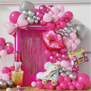 Pink Balloon Garland Arch Kit Hot Pink Metallic Rose Gold Silver Disco For Princess Theme Birthday Girl's Party Supplies Birthday Party Wedding Decoration Pump Light