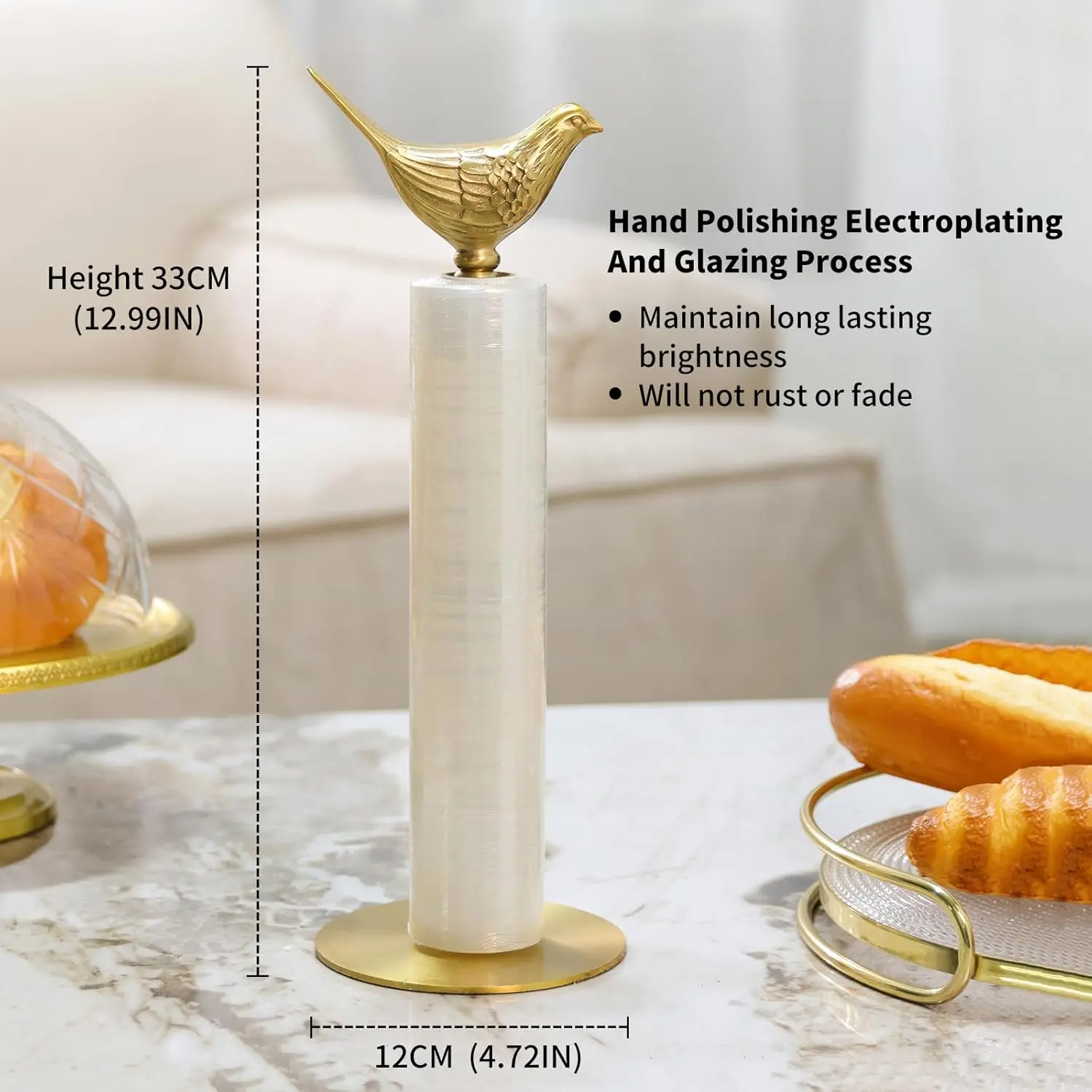 1 Luxurious Brass Countertop Bird-Shaped Paper Towel Holder Countertop Standing Paper Towel Roll Holder for Kitchen Bathroom - Sturdy, Durable, and Elegant Home Decor for Kitchen and Bathroom