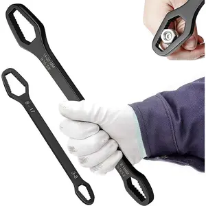 2pcs All in One Multifunctional Universal Wrench Set Self Tightening Adjustable,3-17mm & 8-24mm Universal Box Wrench, Double-ended Adjustable Wrench Tool Key Set Screw Nuts Wrenches Black