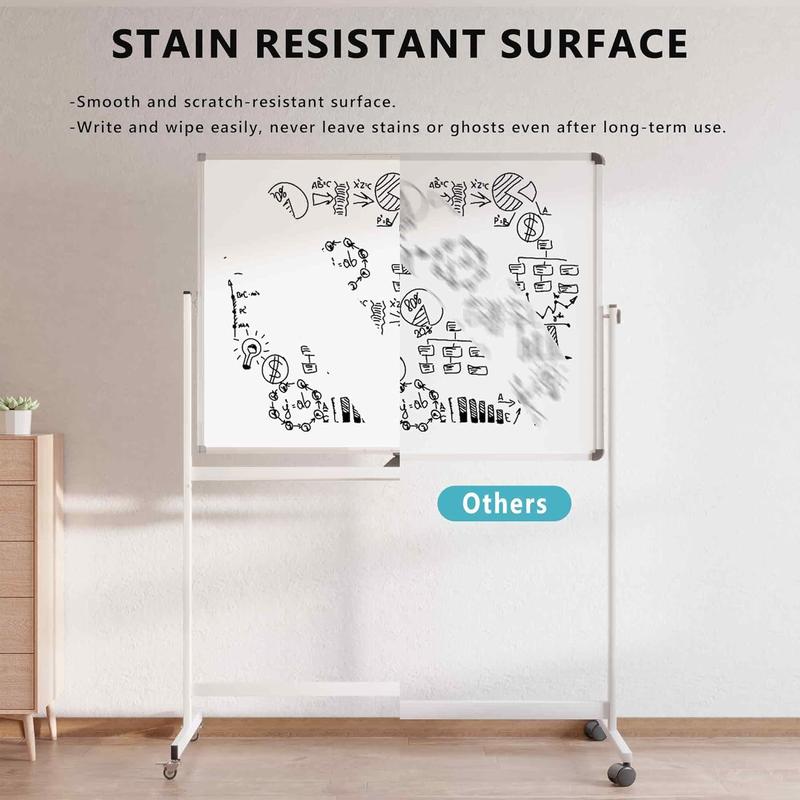 Large Rolling Whiteboard on Wheels, 48" x 36" Double-Sided Mobile White Board with Stand, 4' x 3' Portable Standing  Dry Erase Board Easel for  Office Classroom School,