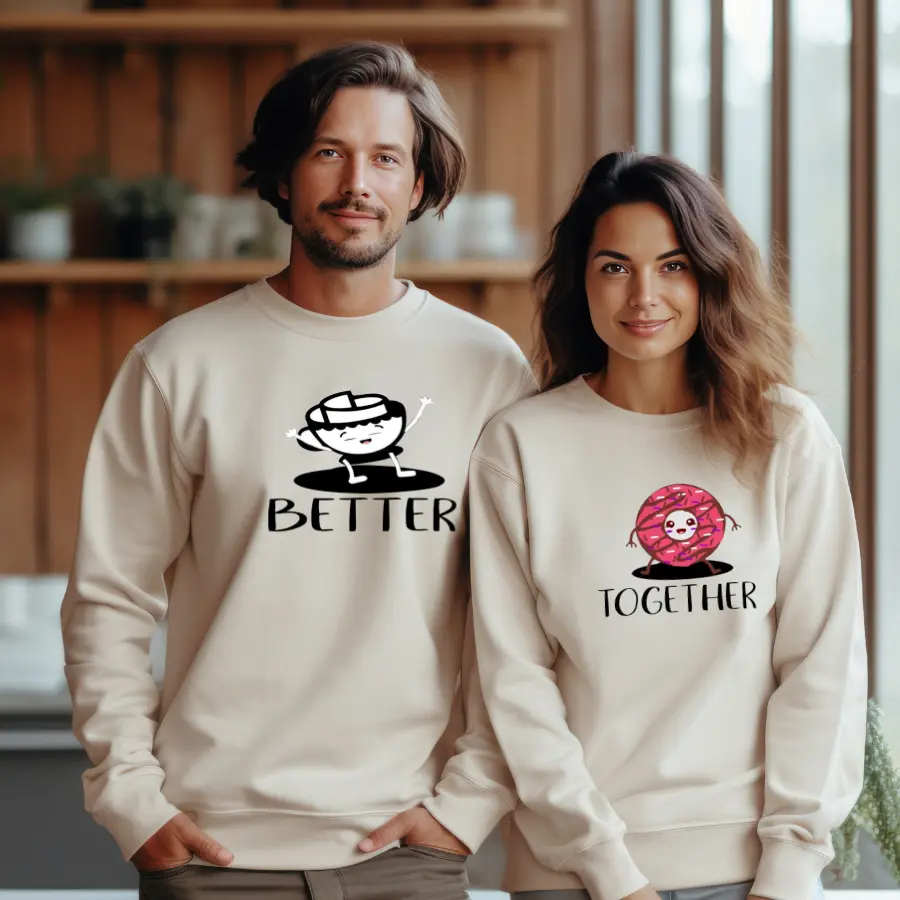 Better Together Coffee and Donut Cutely Coordinated Matching Outfit Set, couples crewneck, valentines day gift