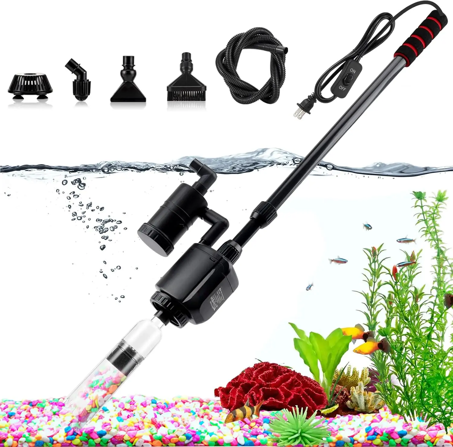 6 in 1 Automatic Fish Tank Cleaning Tools Gravel Vacuum for Aquarium, Suitable for Change Water Wash Sand Water Filter and Water Circulation (320GPH, 20W)