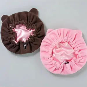 Soft Cute Bear & Devil Ears Shower Cap for Kids, Comfortable Bath Hat for Girls Boys with Lovely Cartoon Design