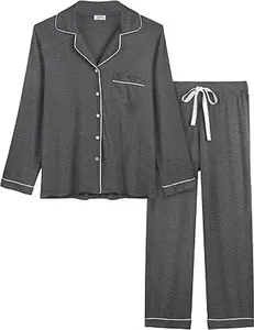 Womens Bamboo Viscose Pajama Sets Long Sleeve Button Down Cooling Sleepwear Soft Comfortable Pj Pants Set for Women
